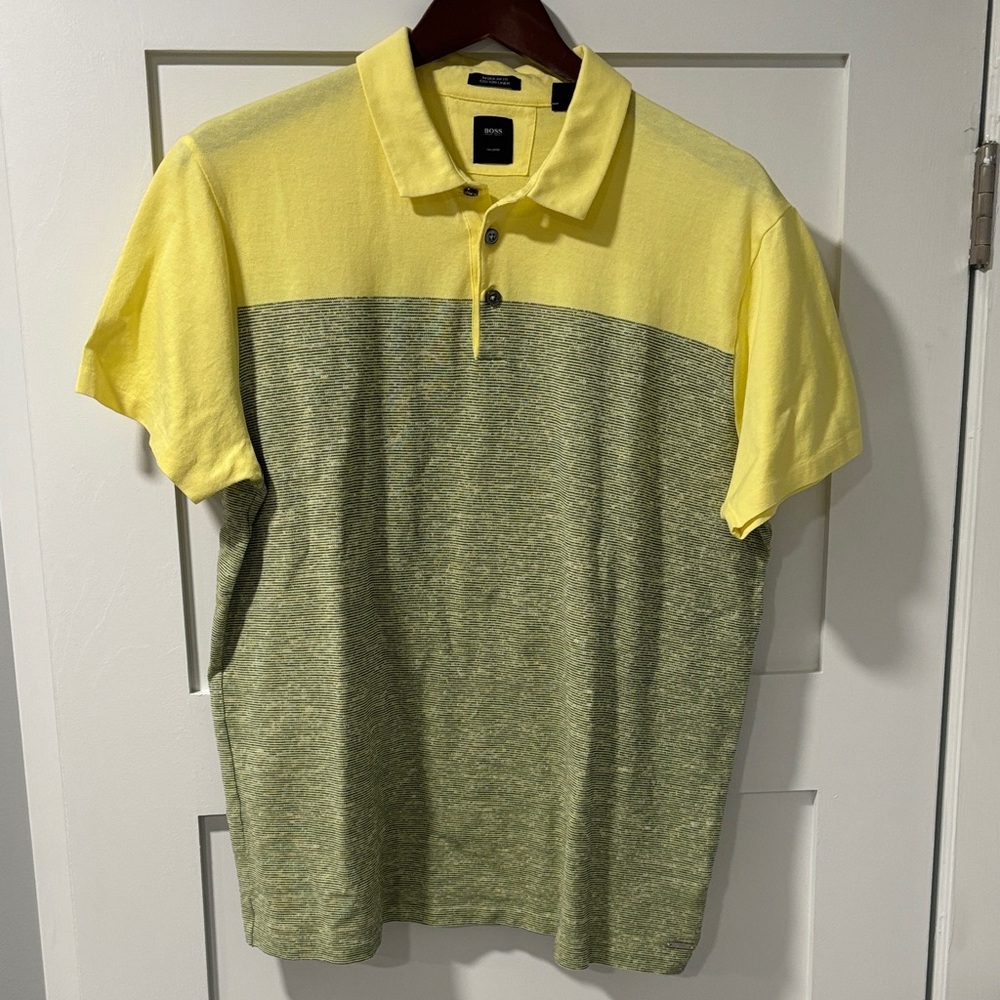 Hugo Boss Yellow and Gray Polo Shirt